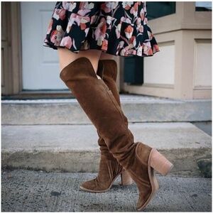 🎊🥂HP🥂🎊 Vince Camuto Boots Suede Leather Melaya OTK Block Heel Brown knee